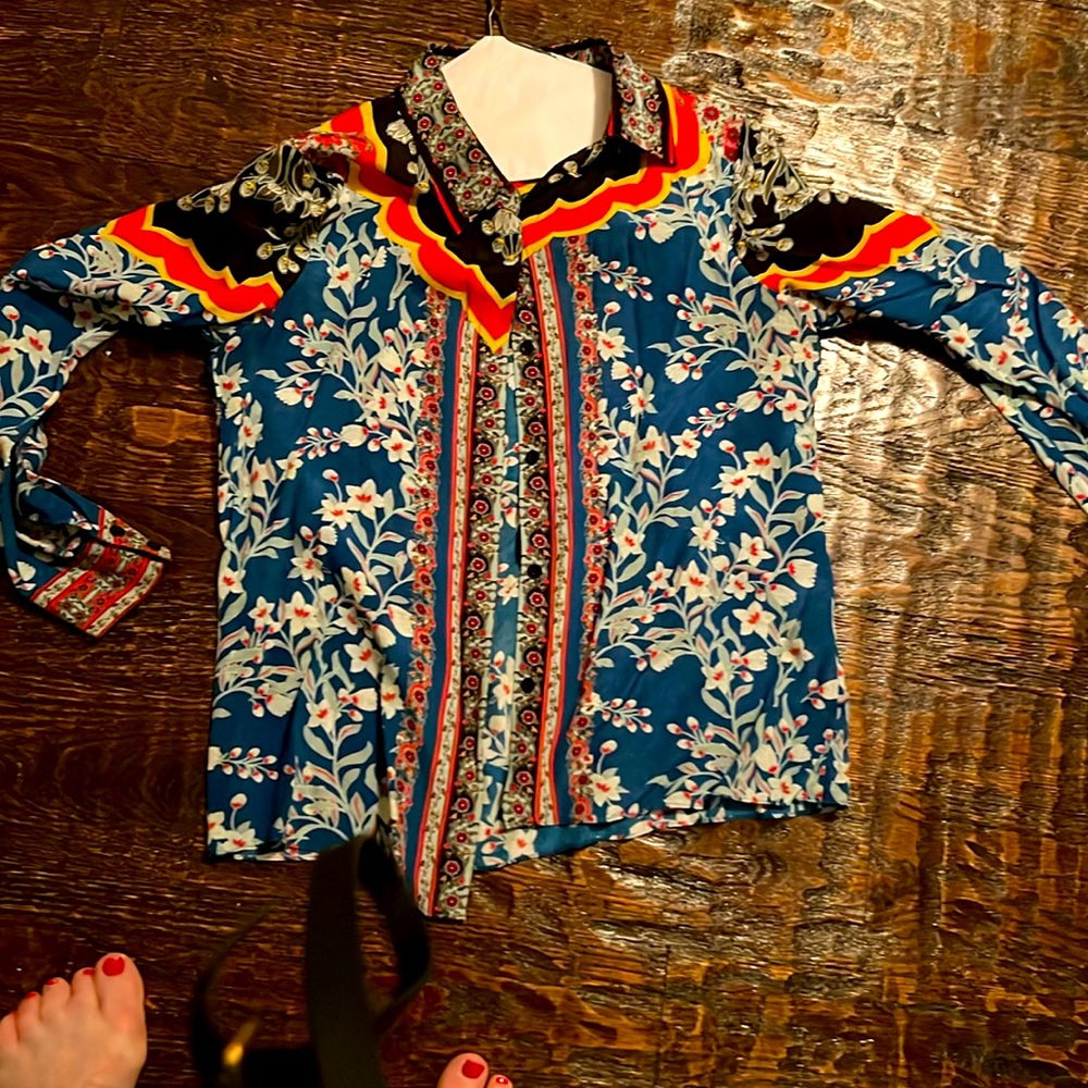 ALICE + OLIVIA Willa Print Silk Shirt S.